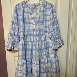 Crown & Ivy Charming Blue and White Checkered Mini Dress Size Large